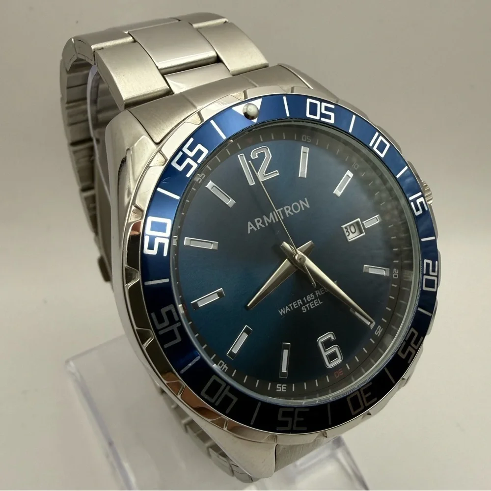 Armitron Blue Face/Bezel Stainless Steel Luminescent Quartz (New Battery)